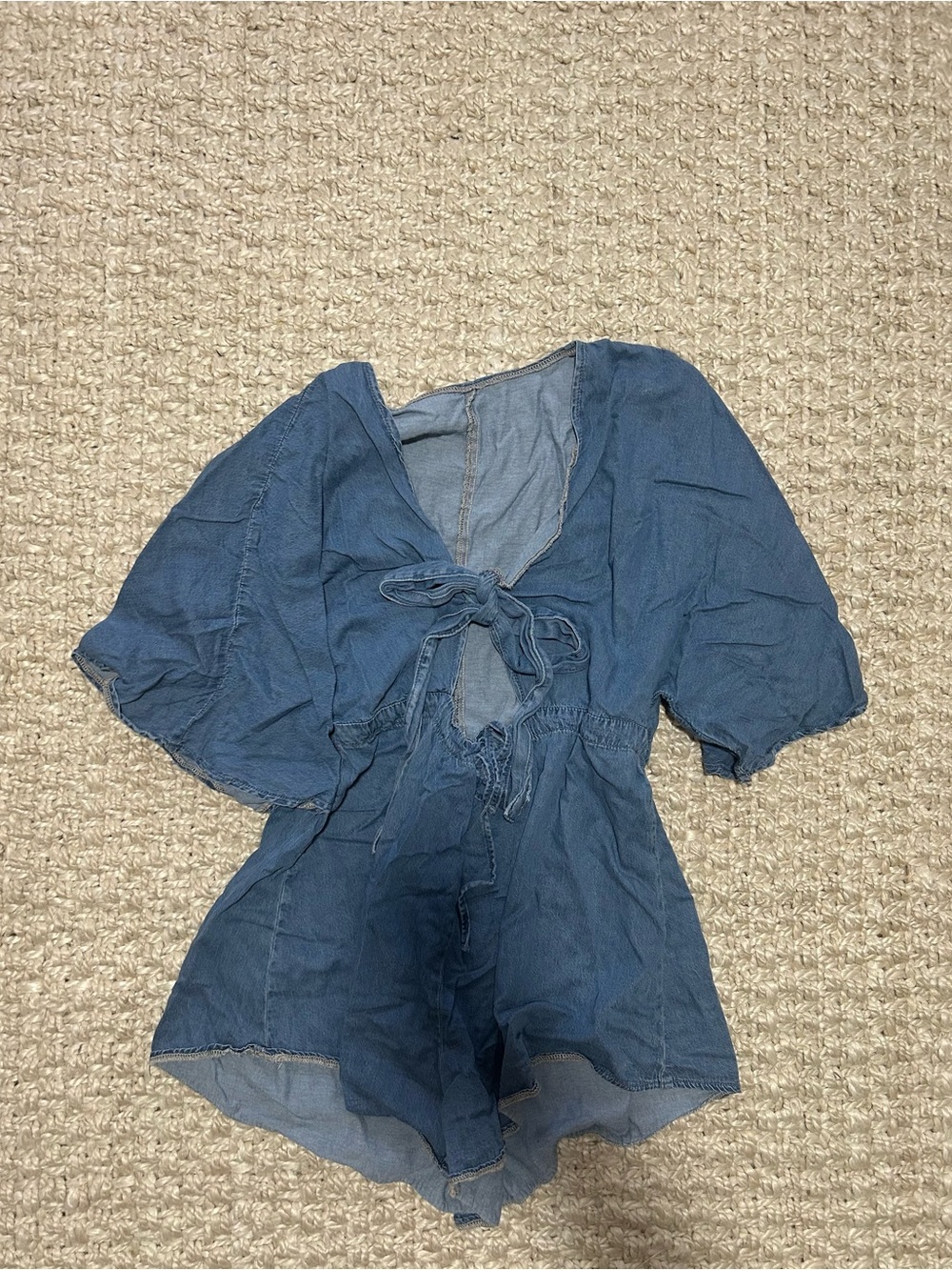 Blue Tie-Front Women's Romper